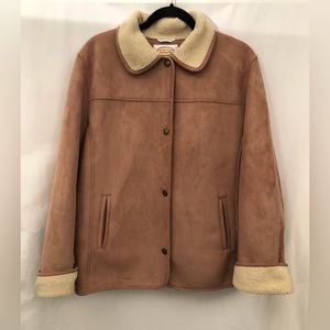 Talbots Faux Suede Sherpa Lined Snap Button Jacket Womens Size XL